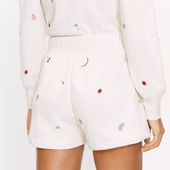 Loft Lou & Grey Embroidered Fruity Cozy Cotton Terry Lounge Shorts Cream Multi L - Picture 2 of 10
